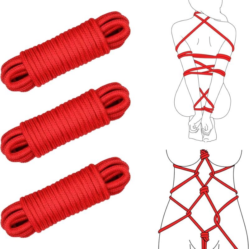 BDSM Bondage Rope Restraint Kit for Bedroom Adventures, 3pack 32 Feet/10m Soft Adult Sex Toy, Perfect for Beginners and Advanced Enthusiasts(Red)