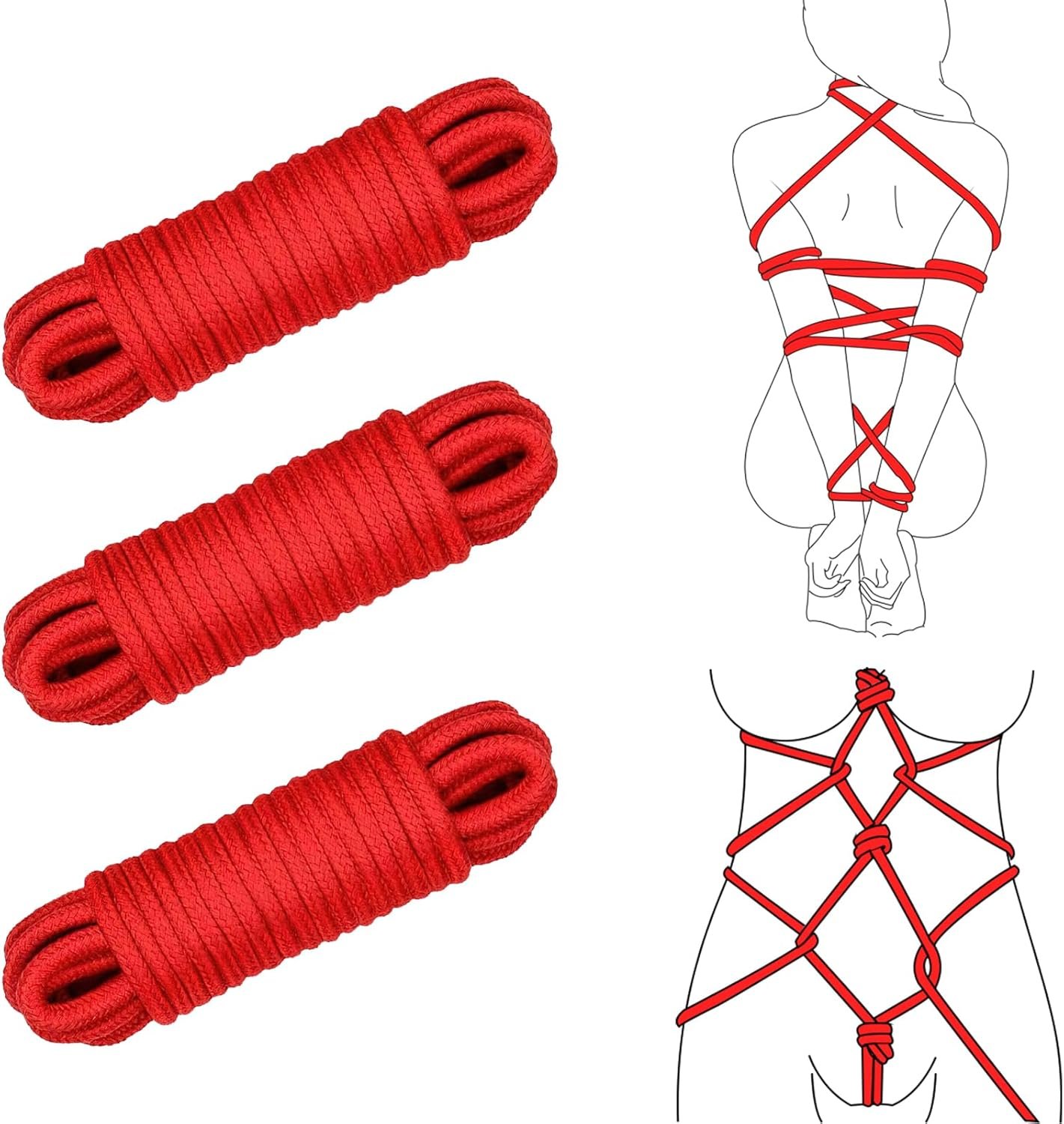 BDSM Bondage Rope Restraint Kit for Bedroom Adventures, 3pack 32 Feet/10m Soft Adult Sex Toy, Perfect for Beginners and Advanced Enthusiasts(Red)
