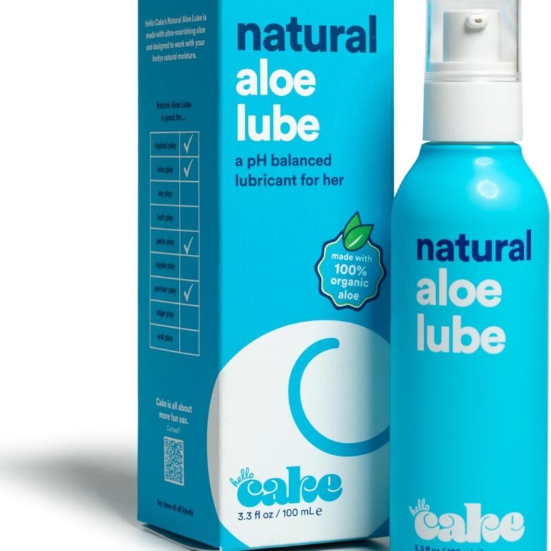 Hello Cake Natural Lube - Aloe-Based Organic Personal Lubricant - Hydrating, Hypoallergenic, pH-Balanced, Non-Sticky, Condom Compatible, for Men, Women, & Couples, 3.3 fl oz