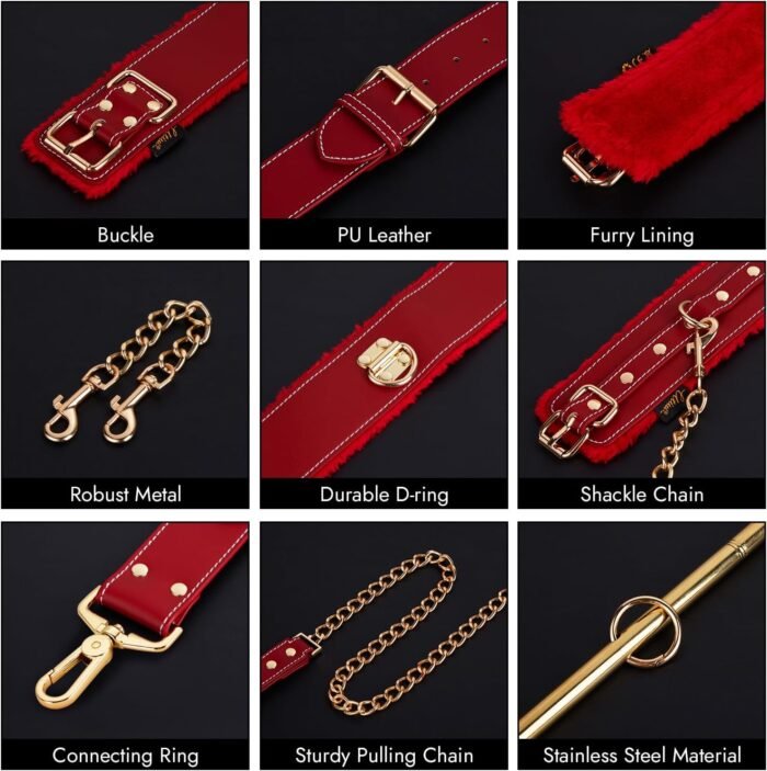 Anal Hook BDSM Sex Bondage - UTIMI Bed Restraint Kit with Adjustable Handcuffs Collar Ankle Cuffs Leather Furniture Restraint Set with Anal Ball | Adult Sex Toys for Couple Foreplay - Image 5