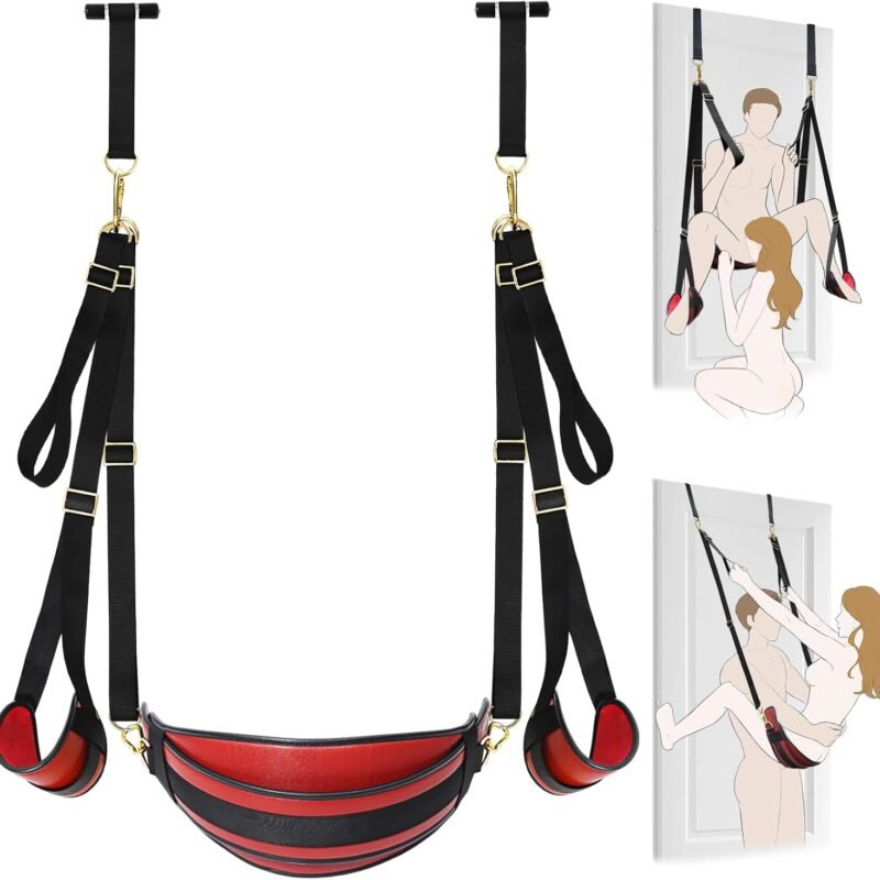 Sex Swing Door BDSM Bondage Thigh Restraints with Adjustable Sex Straps Hardware Buckle Leather Soft Plush Kinky Adult Sex Toys for Men Women Couples