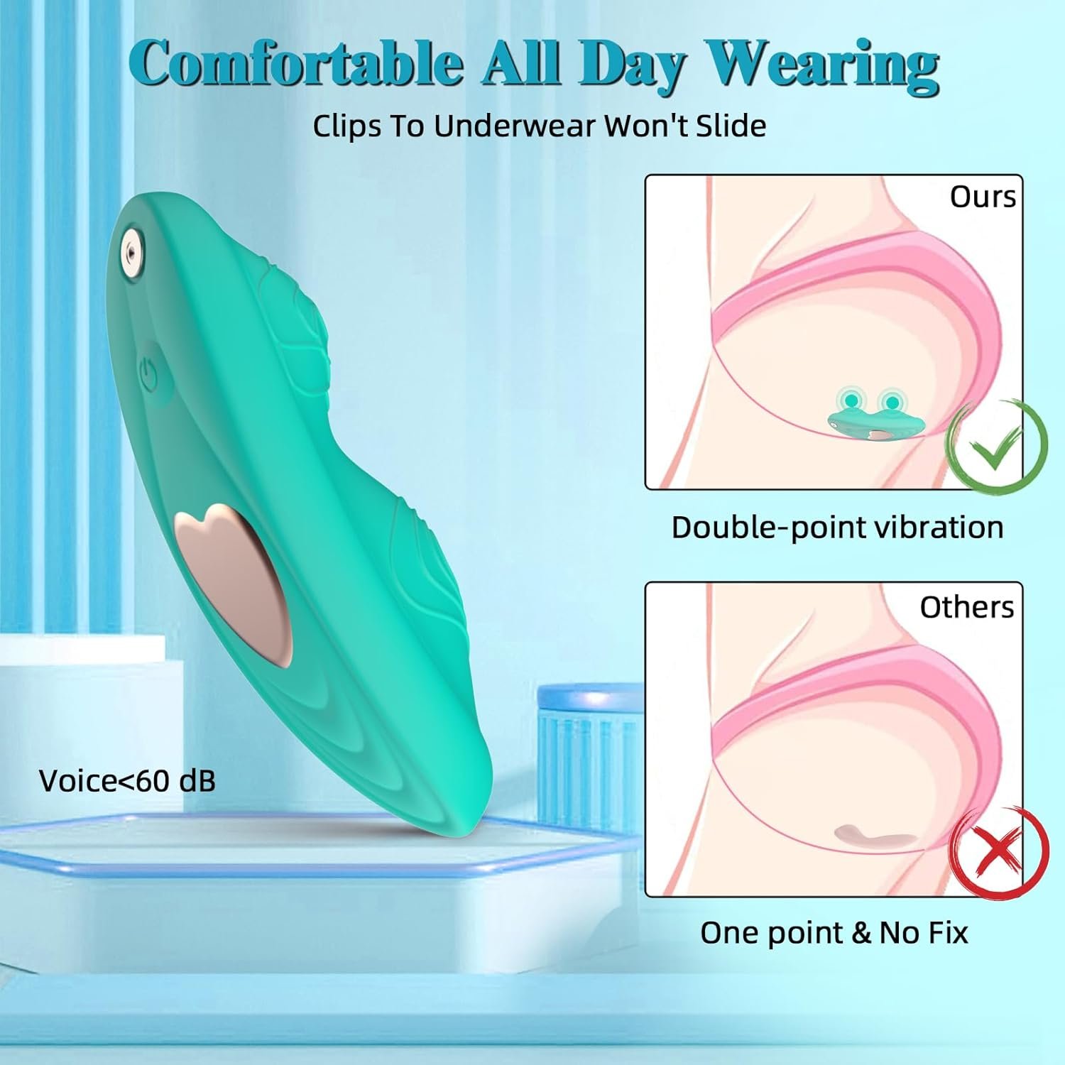 Adult Sex Toys for Women or Couples Vibrator, Dual 9+9 Vibration Modes Independent Control by APP or Remote, Mini Butterfly Vibrators Rose Sex Toy (Mint) - Image 3