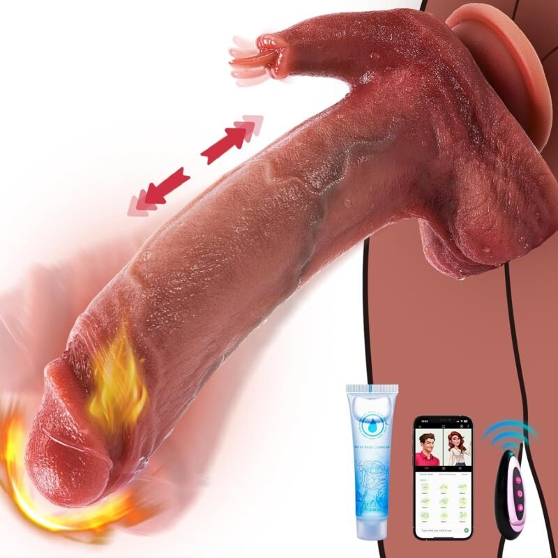 Thrusting Dildo Sex Toy Vibrator, Suction Cup Dildo Penis with 9 Vibrations &3 Thrusting Swing &9 Licking Heating Anal Realistic Dildos App Remote Control Silicone Dildos Adult Toys for Women