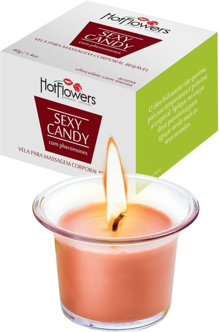HOT Flowers Chocolate Body Massage Candle - Kissable with Pheromones - Coconut Oil Cocoa Butter Beeswax Made - Low Heat Temp, Skin Safe Moisturize - 40g (1)