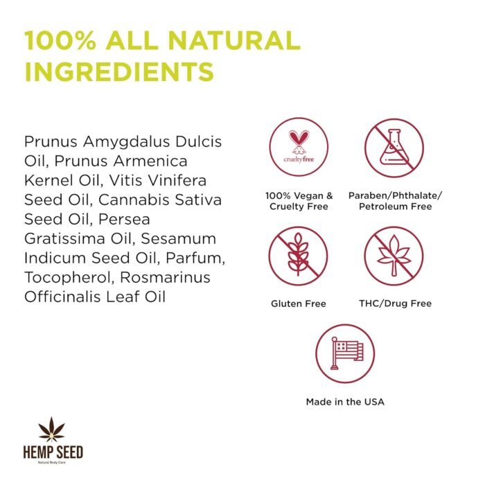 Hemp Seed Massage & Body Oil - 8 fl. oz. - Nourishing, Moisturizing Massage Oil - Hemp Seed, Apricot, Grapeseed & Sweet Almond Oil - Vegan & Cruelty Free - Image 5