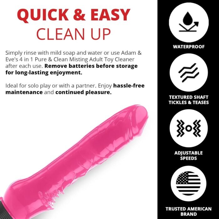 Adam and Eve Slim Pink Pleaser Vibrator Dildo, Realistic Battery Operated Thrusting Stimulator, Insertable Female Sex Toy, Waterproof & Powerful Vibration for Clitoral, Anal, & G Spot, Valentine's Day - Image 5