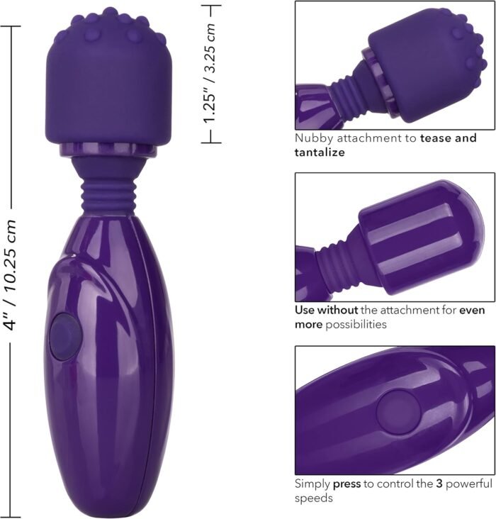 CalExotics Tiny Teasers Nubby - Waterproof Bullet Vibrator with Removable Tip - Adult Toys for Couples - Pocket Vibrator with Nubbed Tip - Purple - Image 2
