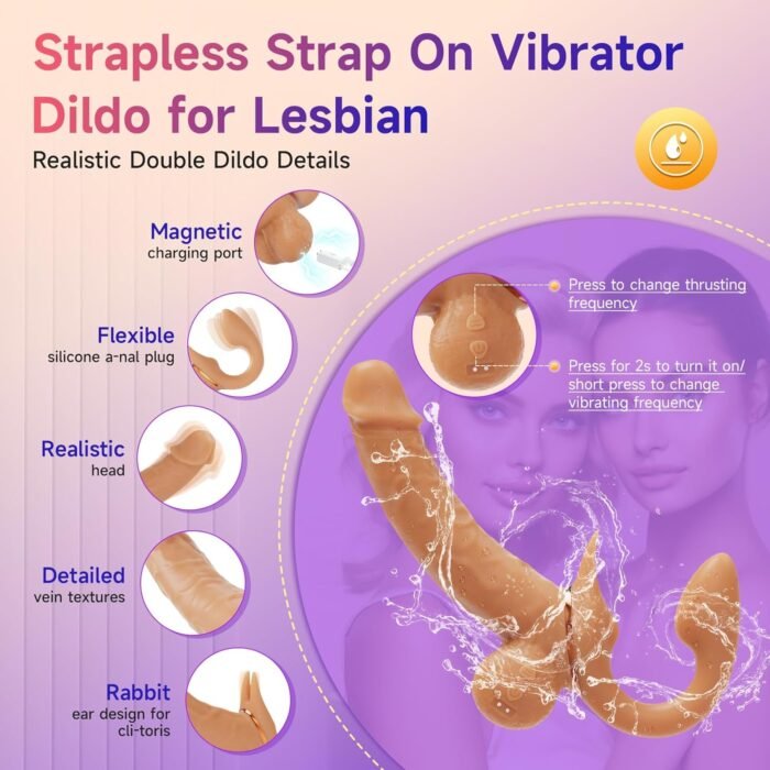 Strap On G-Spot Dildo Vibrator - SWEETLORY Double Ended Dildo with 9 Vibtrating Modes, Strapless Dildo with Remote Control, Realistic Dildo Clitoral Stimulator Adult Sex Toys for Lesbian Women Couple - Image 3