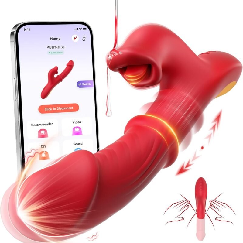 Thrusting Vibrator Sex Toys, Dildos Adult Sex Toy for Women G Spot Vibrator with Sliding Ring 7 Thrusting Dildo & 10 Tongue Licking 10 Vibrating Modes, Rabbit Vibrators for Female Couples Games