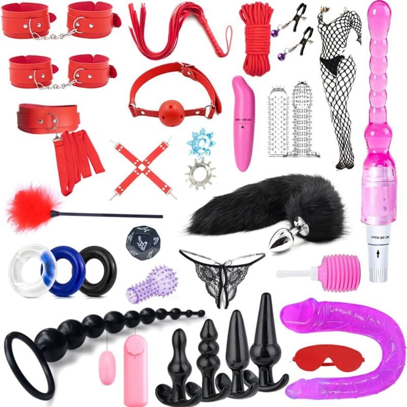 Sex Whip BDSM Adult Couples Games Anal Plug Dildo Bondage for Sex 32 Pcs BDSM Leather Bondage Sets Restraint Kits for Women and Men Adult Sex Toys