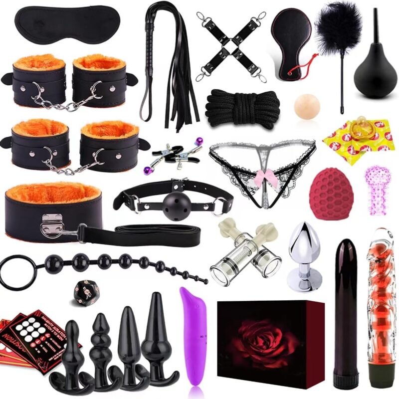 34PCS Sets Sex Toys kit for Adult BDSM Toys for Bondage Restraints Anal Plug Sex Things for Couples Kinky,BDSM kit for Bondaged kit Adult Game Body-Safe Sexual Pleasure Tools for Couples