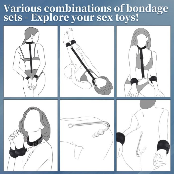Vibrating Anal Hook BDSM Sex Bondage - Neck to Wrist Restraints Kit, Sex Toys for Couple Adjustable Behind Back Handcuffs Bondage Restraints Set, Bed SM Adult Sex Game Play, Sex Toys for Beginner - Image 2