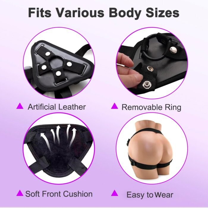 Adjustable Strap On Harness, Wearable Strapless Pegging Harness for Couples, Adult Sex Toy with 5 Different Sized O-Rings, Suitable for Almost Any Dildo, Fits Waist up to 58 Inches - Image 5