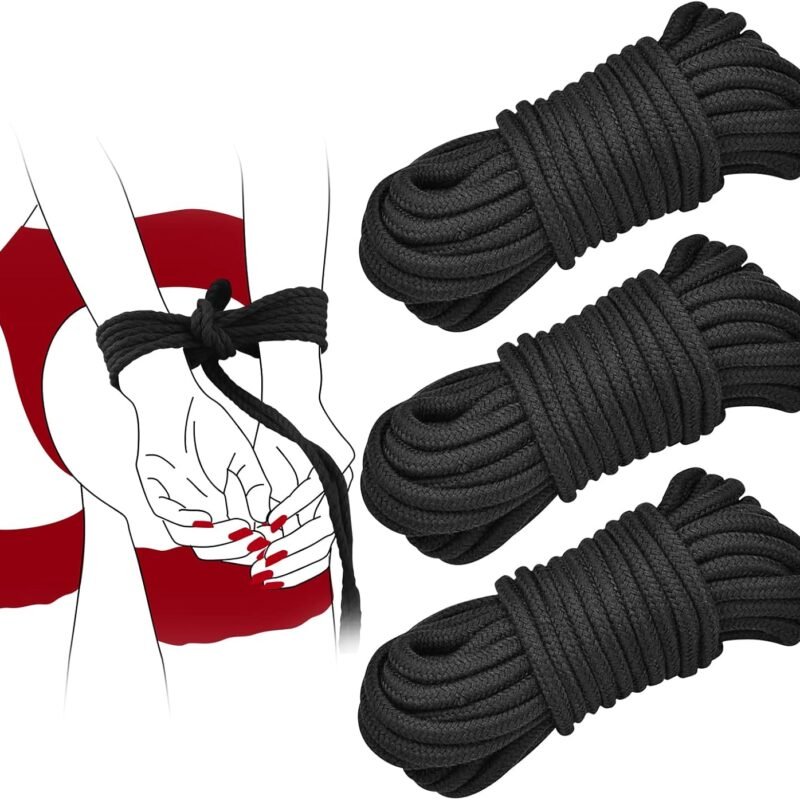 Prosixtoy BDSM Shibari Bondage Rope Sex Rope - 3Pack 10M/32Ft 8MM Cotton Rope BDSM Beginner Kit Bondage Sex Restraint Kit Fetish SM Adult Sex Toys for Women Men Couples (Black)