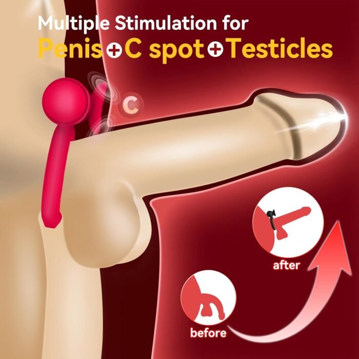 Vibrating Cock Ring with Mini Vibrator, Mikilnqilo Male Sex Toys Penis Vibrator Extender to Enlarge Sleeve Girth, Delay Ejaculation Erection, Rose Clitoral Stimulator for Couples Sex Toy, Red - Image 2