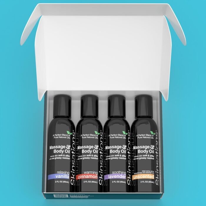 Skinsations - Massage Oil Kit (Set of 4) Natural Scents of Vanilla, Cinnamon, Lavender in a Blend of Sweet Almond Oil, Fractionated Coconut Oil, Grapeseed Oil & Jojoba Oil Body Oil - Image 7