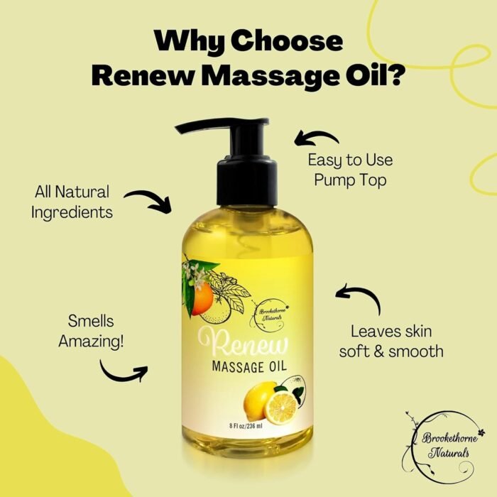 Renew Massage Oil with Orange, Lemon & Peppermint Essential Oils - Great for Massage Therapy or Home use. Ideal for Full Body – with Almond, Grapeseed & Jojoba – by Brookethorne Naturals - Image 2