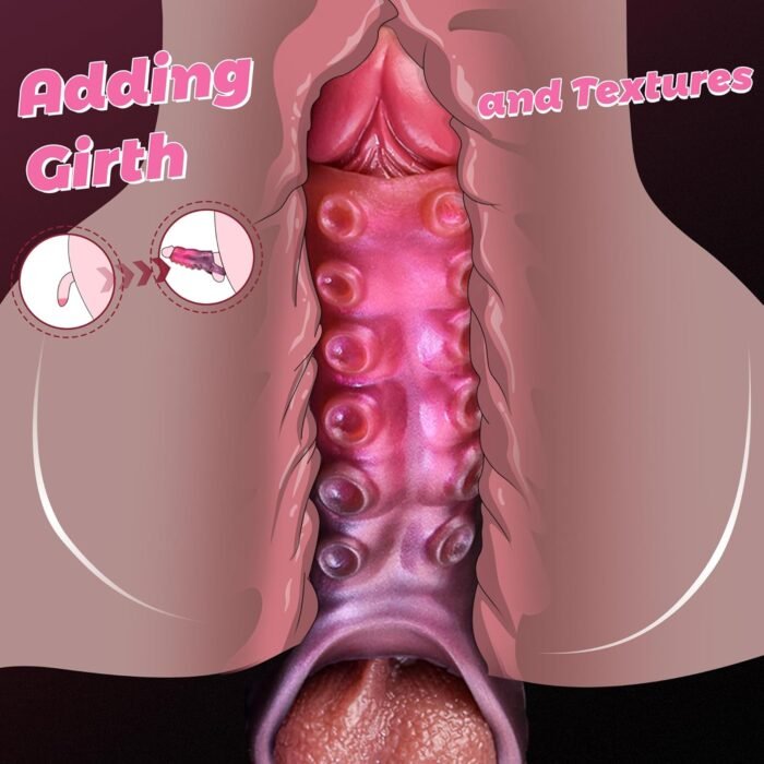 Monster Penis Sleeve Cock Sleeve with Penis Ring, Reusable Penis Extender Male Sex Toys Enhance Male Endurance, Elastic Silicone Penis Pump to Enlarge Prolong for Men & Couples,Red - Image 2