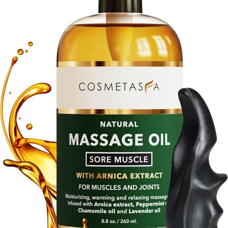 Cosmetasa Sore Muscle Massage Oil with Deep Tissue Massager - Thumb Saver and Oil Soothes Muscle and Joint with Arnica Extract, Peppermint, Chamomile, and Lavender Oil 8.8 Fl Oz