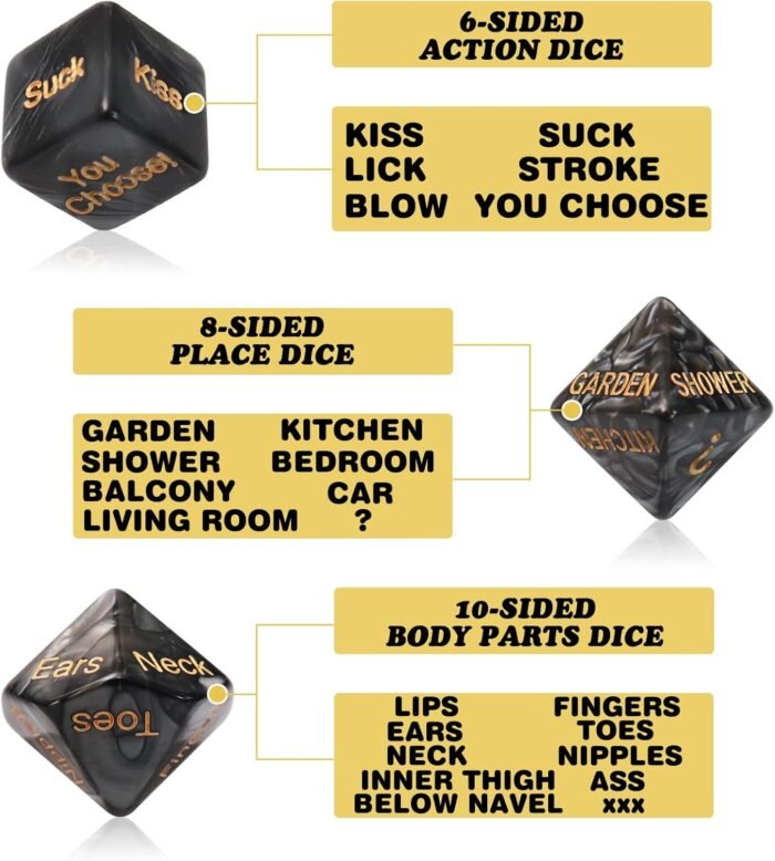 Date Night Dice, Funny Dice Game, Portable Dice Kit for Women Men Husband Girlfriend Boyfriend (Black) - Image 3