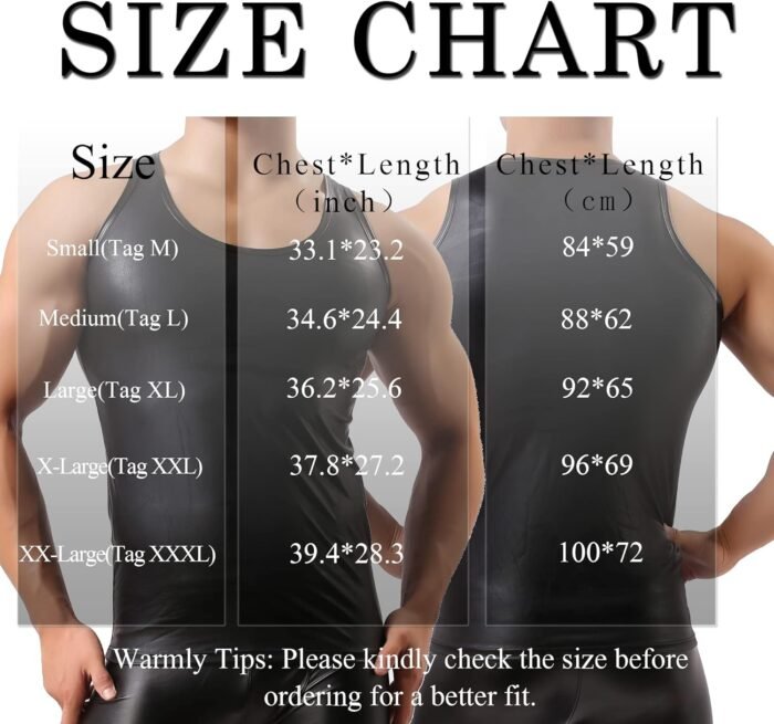 YUFEIDA Men's Faux Leather Vest Undershirt Tank Top Sleeveless Shirt Waistcoats - Image 2
