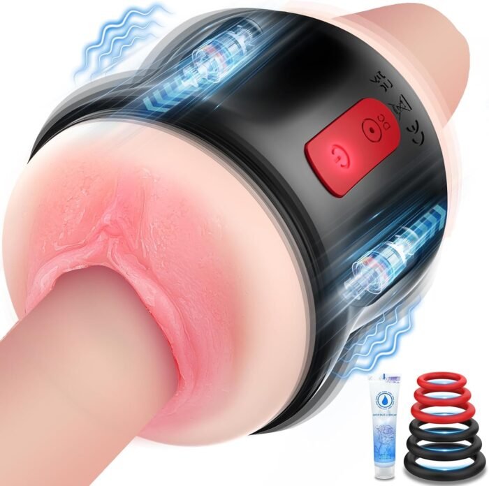 Adult Sex Toys Male Masturbator- Open Ended Powerful Vibration Pocket Pussy for Men, Male Stroker Vibrator Lifelike Vaginal Anal Blowjob Toy with 9 Modes, Plump and Soft Fleshy Realistic Masturbation