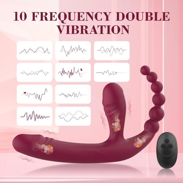 Strapless Strap-On G-Spot Dildo Vibrator with 10 Modes & Remote Control, Anti-Slip Silicone Realistic Triple Headed Vibrating Butt Plug, Adult Anal Sex Toys for Women Lesbians Couples - Image 5