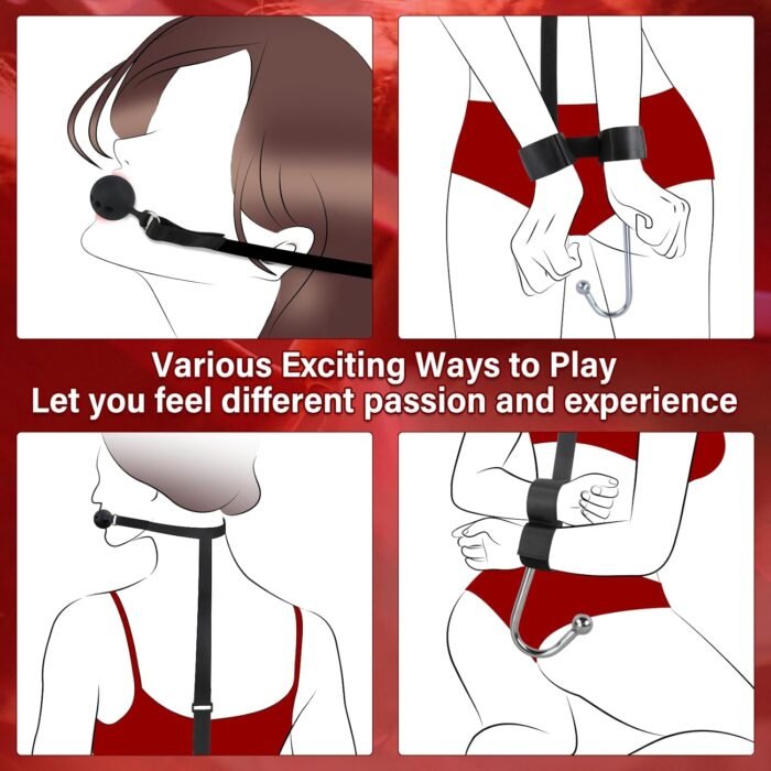 BDSM Sex Bondage Adult Toys - Anal Hook Gag Bondage Couples Toys Mouth to Wrist Restraints Adjustable Handcuffs SM Role Play Toy Games for Couple Foreplay Women Men - Image 2