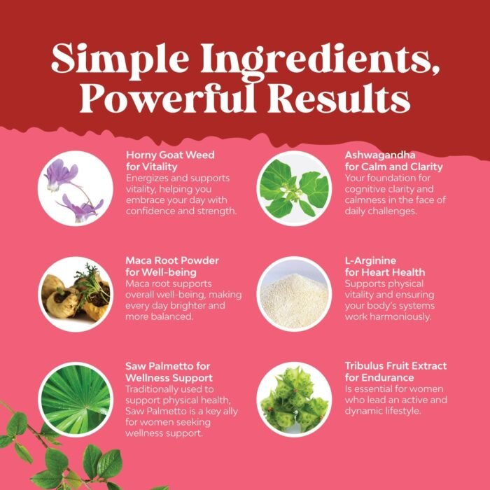 Horny Goat Weed for Women Complex - Invigorating Female Support Blend with Ashwagandha Panax Ginseng and Maca Root Capsules for Women for Helps Increase Drive Energy and Mood and Curb Dryness - Image 4