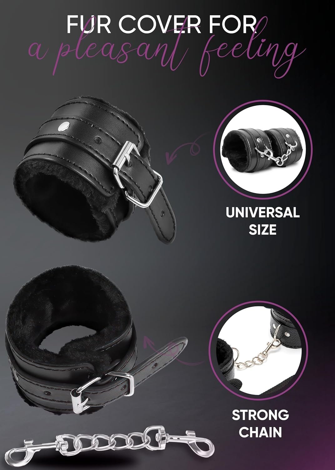 BDSM Fluffy Handcuffs - Sex Fuffy Wrist Handcuffs - Spanking Feather Tickler French Crop - Bondage Satin Eye Mask - Image 6