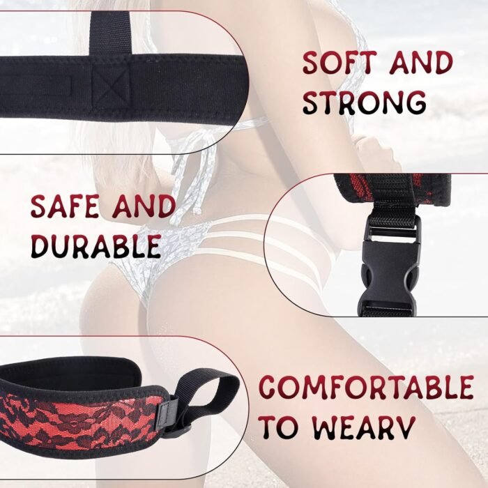 BDSM Neck to Wrist Restraints Bondage Set - Behind Back Handcuffs Collar with Blindfold Adjustable Bondage Set Bed SM Games Play Sex Toys for Couples Red - Image 4