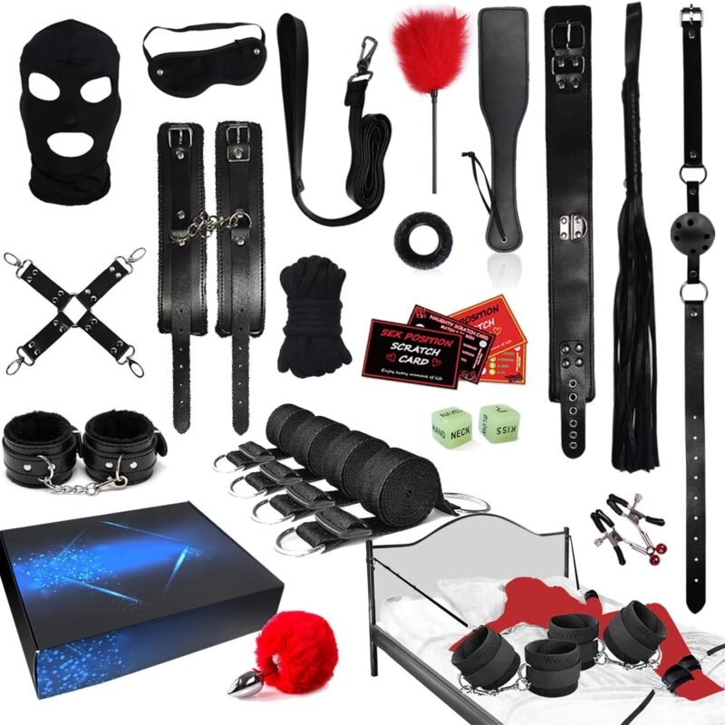 BDSM Toys for Sex Bondage,BDSM Kit Couple Sex Toys，Sex Bed Straps Restraints Set with Handcuffs Ankle Cuff,Sex Set Kit Sex Things for Kinky Couples,Sex Toy Kit Bondage Gear&Accessories for Women