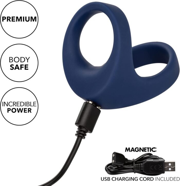 CalExotics Viceroy Rechargeable Max Dual Cock Ring Silicone Sex Toy for Men - Blue - Image 4