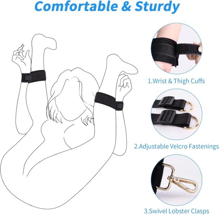 BDSM Bed Restraint Kit Sex Bondage Couples Adult Toys,Jornujna Versatile Sex Straps Adiustable Cuffs and Tickler Blindfold Harness Restraints Set Bondage Gear Accessories for SM Role Play Sex Games - Image 4