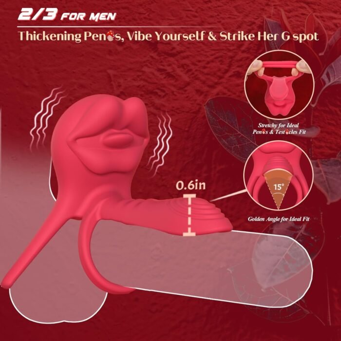 Vibrating Penis Sleeve Cock Ring with Full Lips Tongue Clitoral Stimulator, Penis Ring Vibrator Extender for G Spot Stimulation,Couples Adult Sex Toys for Men Women,HOESDIK Male Couple Sex Toy for Men - Image 4