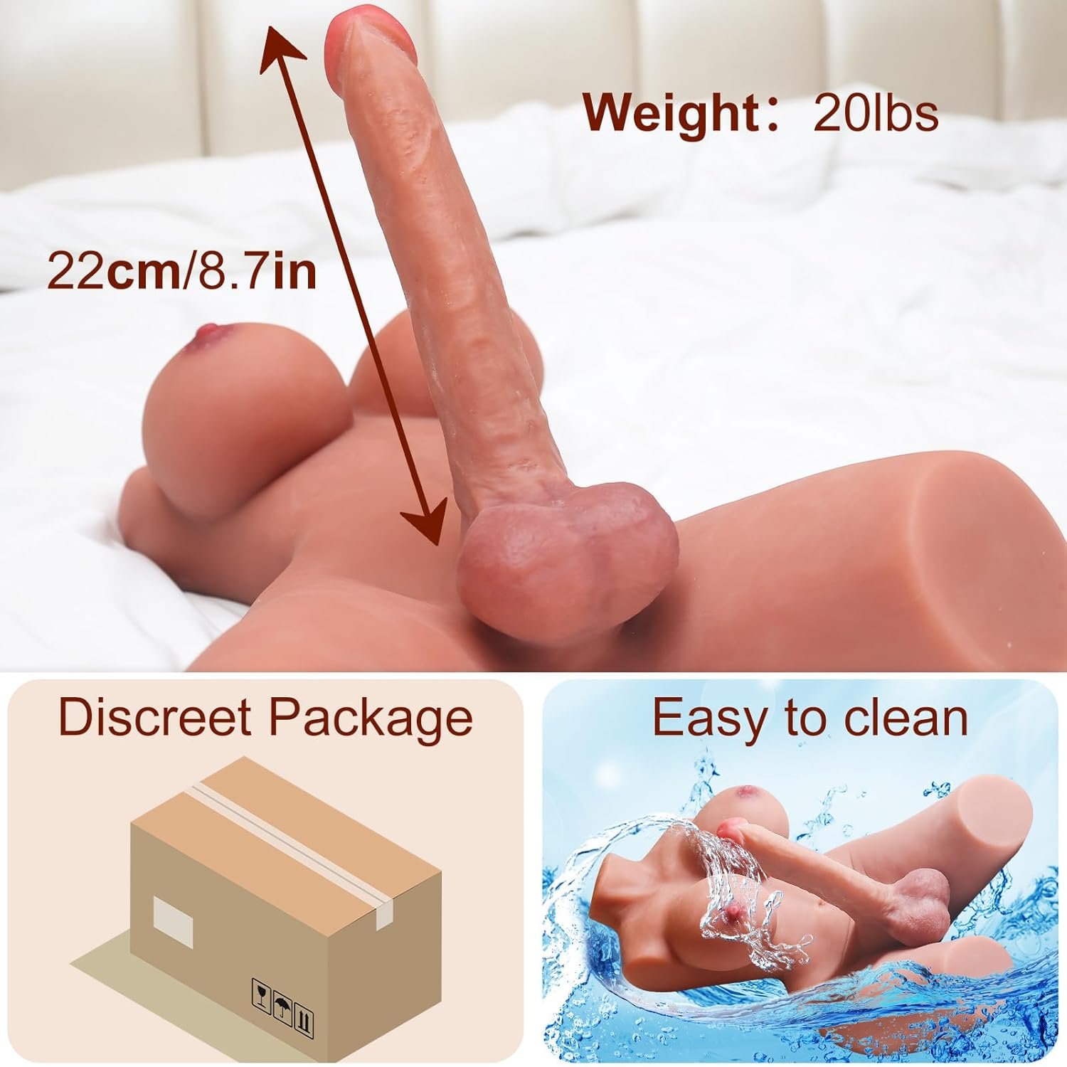 Shemale Sex Doll Torso Dildo - AUSLOVE Male Sex Toy with Flexible Dildo for Women, Breasts and Anal Sex, Unisex Love Doll for Men Gay Couple, Transsexual Torso Toy with Huge Dildo, Brown - Image 2