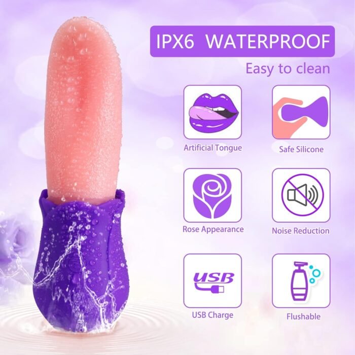 Rose Vibrators, Rose Sex Stimulator for Women, Clitoral G Spot Tongue Licking Vibrator Nipples Massager Vaginal Anal Breast Sex Toys for Female Masturbation & Couples Foreplay Purple - Image 4