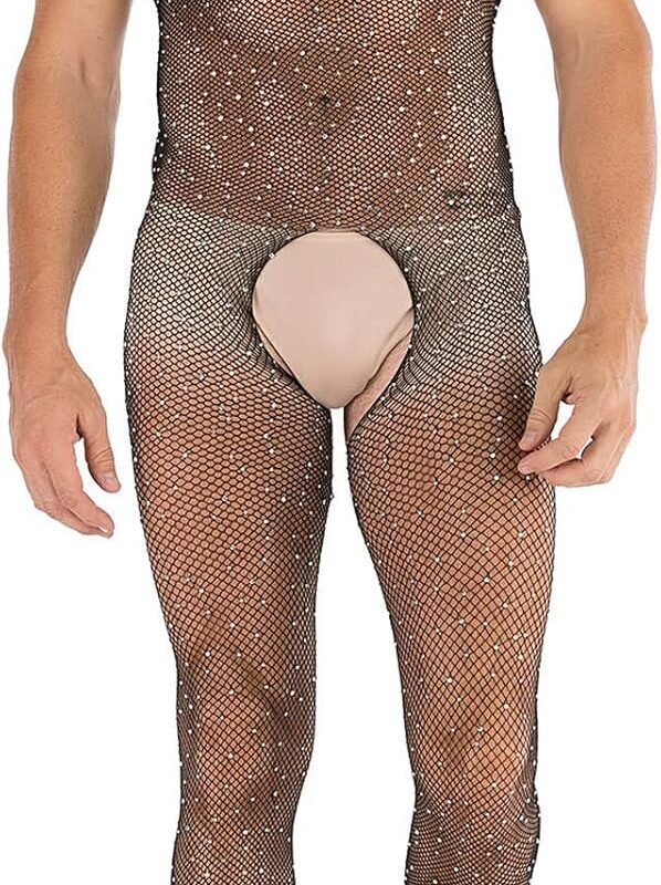 Valentines Day Men's Sissy Lingerie Fishnet Bodystocking See Through Fishnet Stocking Sexy Mesh Bodysuit for Sex