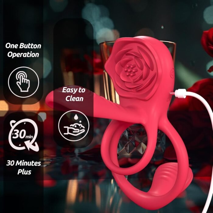 Vibrating Cock Ring Penis Sleeve with Rose Clitoral Stimulator, Penis Ring Vibrator Couples Adult Sex Toys for Men Women, Penis Extender for Penis Testicles Taint G Spot, Healexcer Male Couple Sex Toy - Image 6