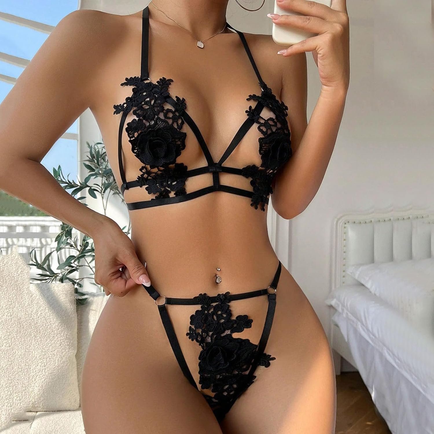 Womens Sexy Lingerie Sets Lace Babydoll Chemise Sleepwear Push Up Sparkly Leotard Bodycon Nightwear - Image 2