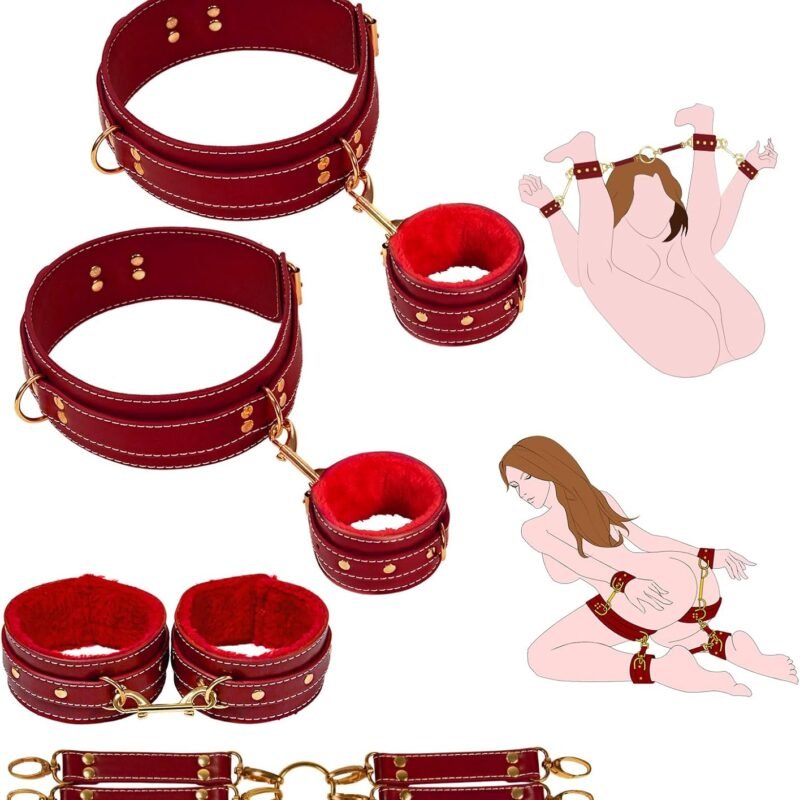 BDSM Kit Sex Bondage Restraints - D.Veces 4PCS Set with Adjustable Handcuffs Thigh Cuffs Ankle Cuffs Cross Strap,Bondage Set for SM Games,BDSM Adult Sex Toys for Couples women