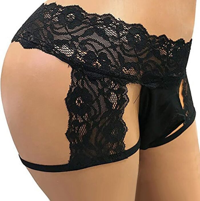 Mens Lace Panties Sissy Underwear with Garter, Sexy Cut Out Boxer Briefs Gay Poucn Thongs Crossdressing Lingerie - Image 3