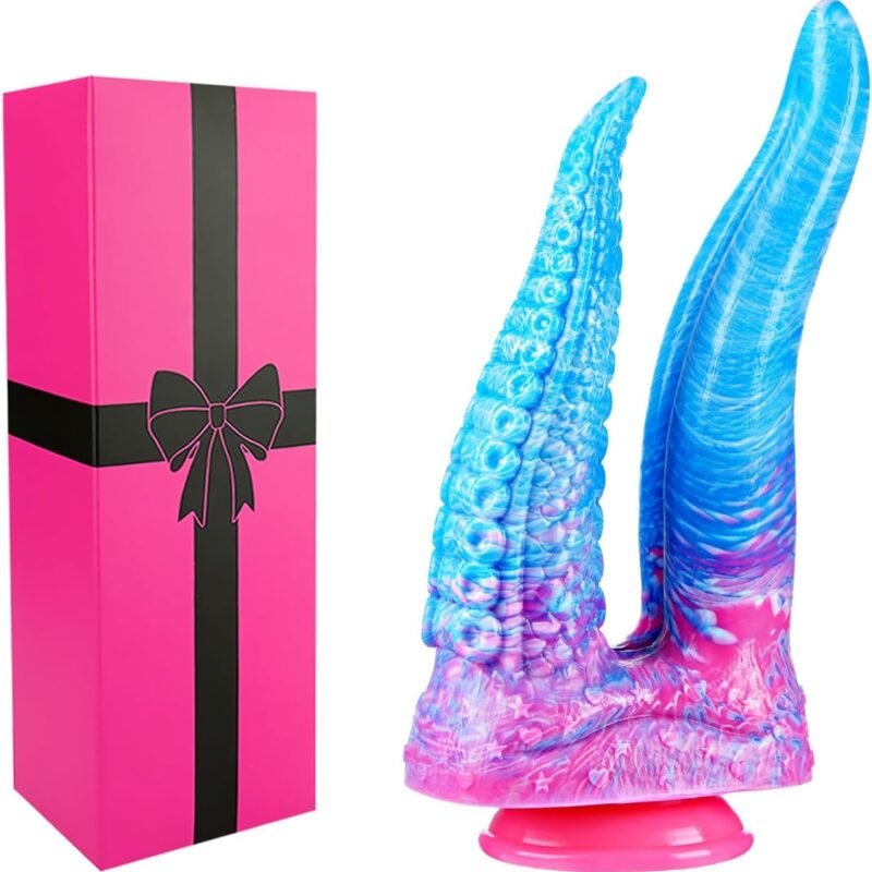 7.9" Small Double Head Tentacle Dildo with Tongue, Silicone Dual Monster Alien Anal Dildo Suction for Lesbian Beginner, Double Sided Fantasy Cute Prostate Shower Dildo Adult Sex Toy for Women Men Gay