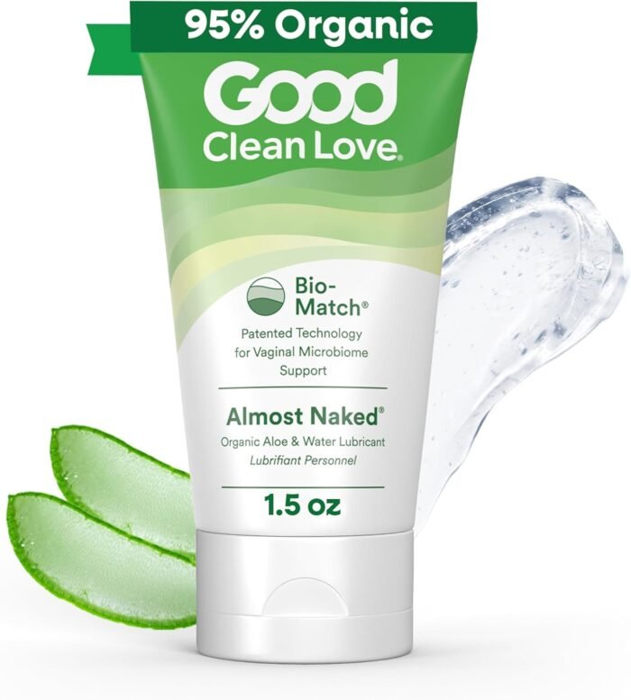Good Clean Love Almost Naked Organic Water-Based Lube, Personal Lubricant with Aloe Vera, Safe for Adult Toys & Condoms, pH-Balanced, Intimate Wellness Gel for Men & Women, 95% Organic, 1.5 Oz