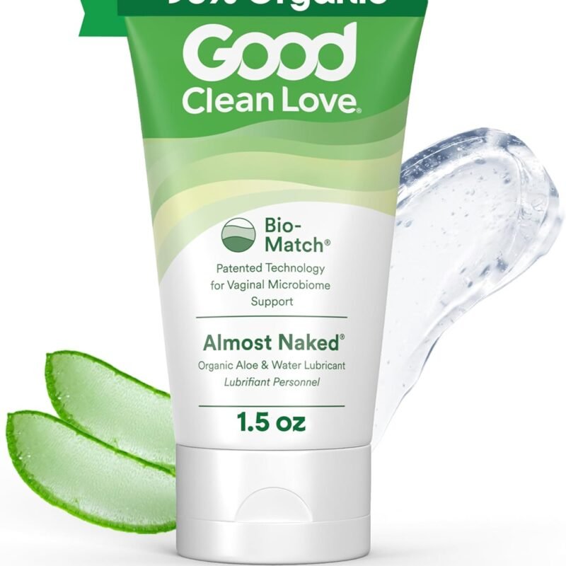 Good Clean Love Almost Naked Organic Water-Based Lube, Personal Lubricant with Aloe Vera, Safe for Adult Toys & Condoms, pH-Balanced, Intimate Wellness Gel for Men & Women, 95% Organic, 1.5 Oz