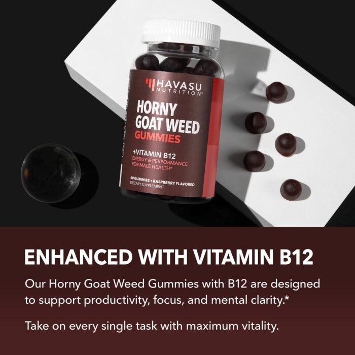 Horny Goat Weed Gummies with Vitamin B12 - Energy, Endurance & Performance Support for Men and Women - 60 Count - Vegetarian-Friendly, Non-GMO, Pectin-Based - Raspberry Flavor, 1 Month Supply - Image 4