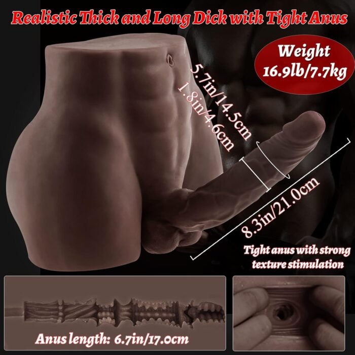 Life Size Male Sex Doll with Flexible Dildo Realistic Sex Huge Cock, 17.0lb Torso Men Sex Dolls for Women Tight Anal Hole 8.5 in Cock for Female Masturbation, Unisex Masturbator Sex Toy for Women Gay - Image 8