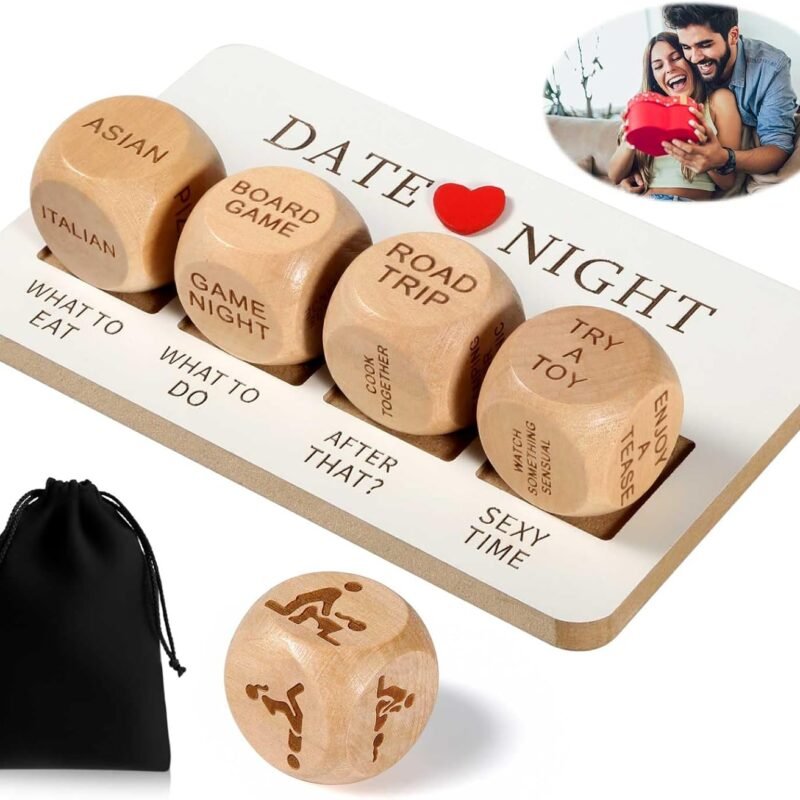 Date Night Dice Couples Gift Ideas, Valentines Day Gifts for Him, Funny Dice Games for Boyfriend, Gilfriend, Husband, Wife, Men, Romantic Wooden Decision Dice for Her