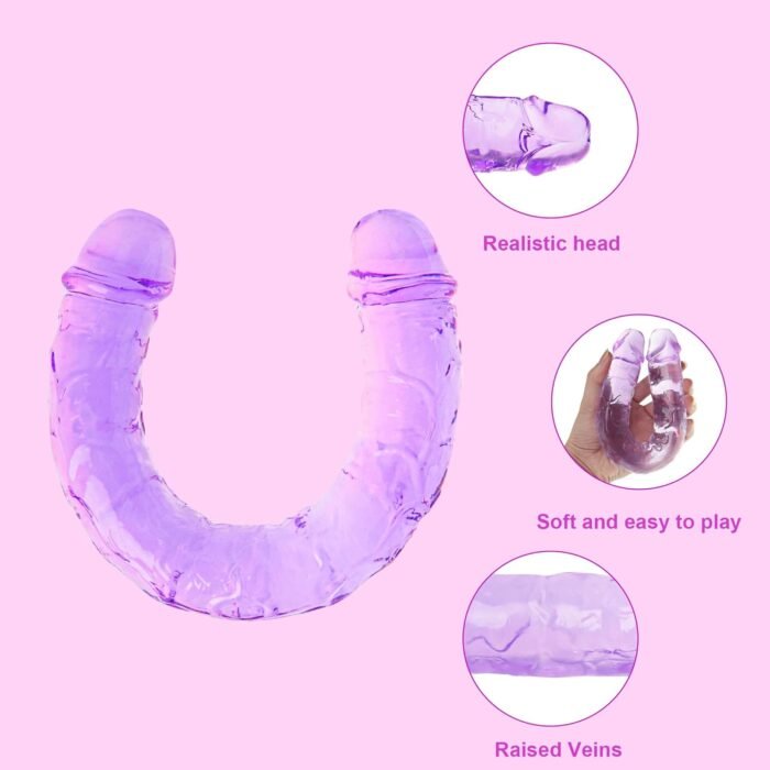 11.8 * 1.37 Inches Double Dildo Crystal Jelly Realistic Anal Long Dildo Penis Soft and Flexible with Veins and Glans Adult Sex Toys for Women/Men/Lesbian Purple - Image 3
