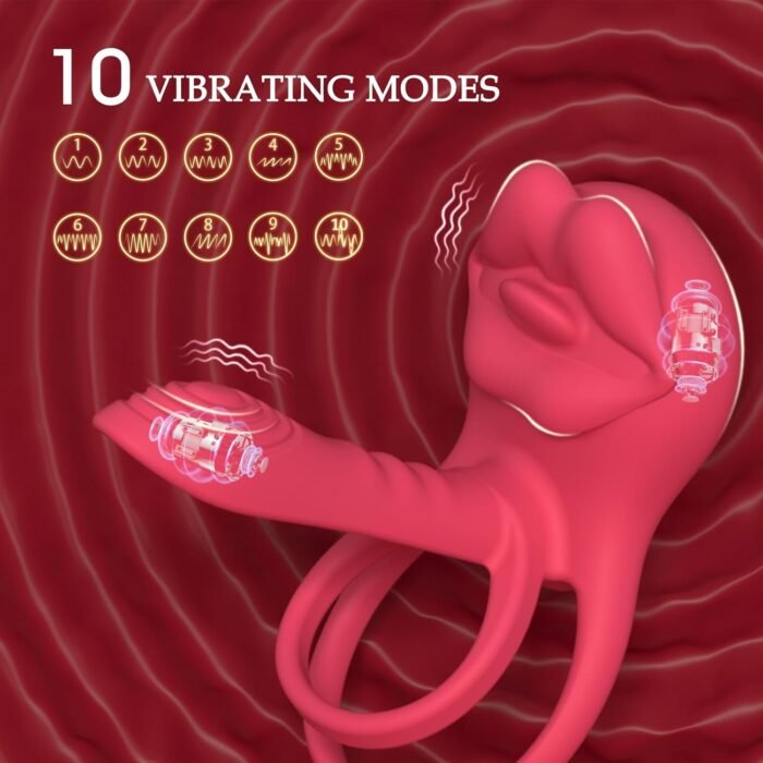 Vibrating Penis Sleeve Cock Ring with Full Lips Tongue Clitoral Stimulator, Penis Ring Vibrator Extender for G Spot Stimulation,Couples Adult Sex Toys for Men Women,HOESDIK Male Couple Sex Toy for Men - Image 3
